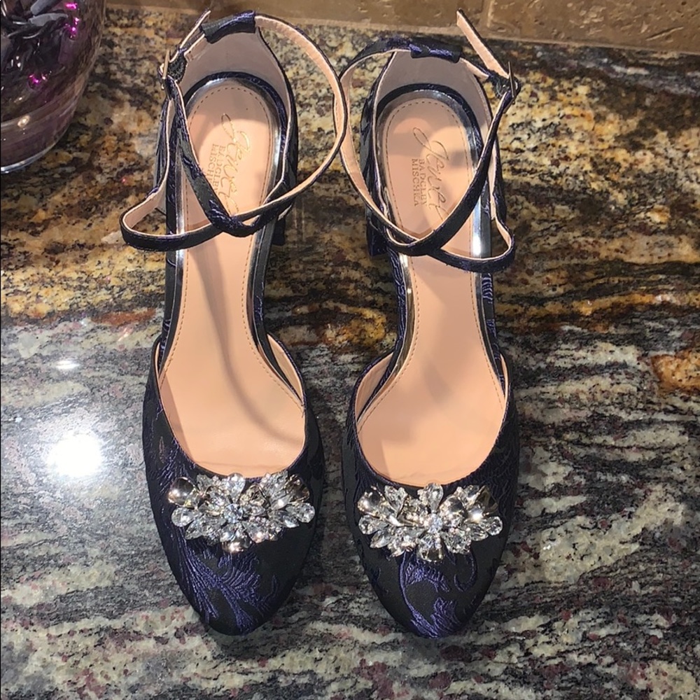 Elegant Navy Blue Heels With Crystals